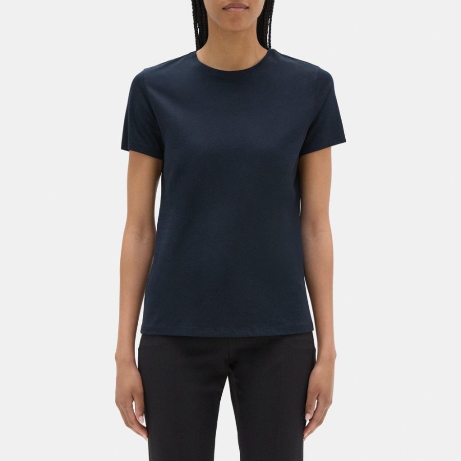 Women Theory Outlet | Crewneck Tee In Organic Cotton Deep Navy