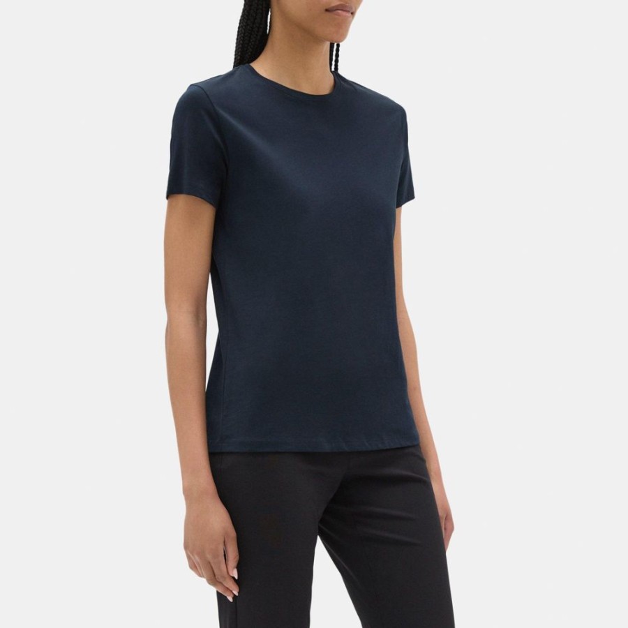 Women Theory Outlet | Crewneck Tee In Organic Cotton Deep Navy