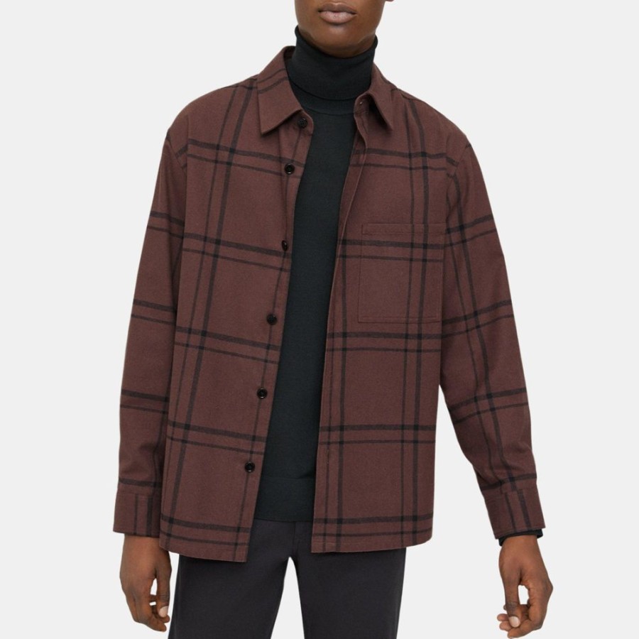 Men Theory Outlet | Shirt Jacket In Windowpane Cotton-Blend Chocolate Multi