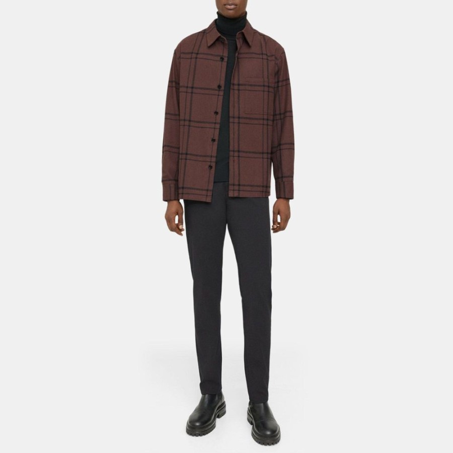 Men Theory Outlet | Shirt Jacket In Windowpane Cotton-Blend Chocolate Multi