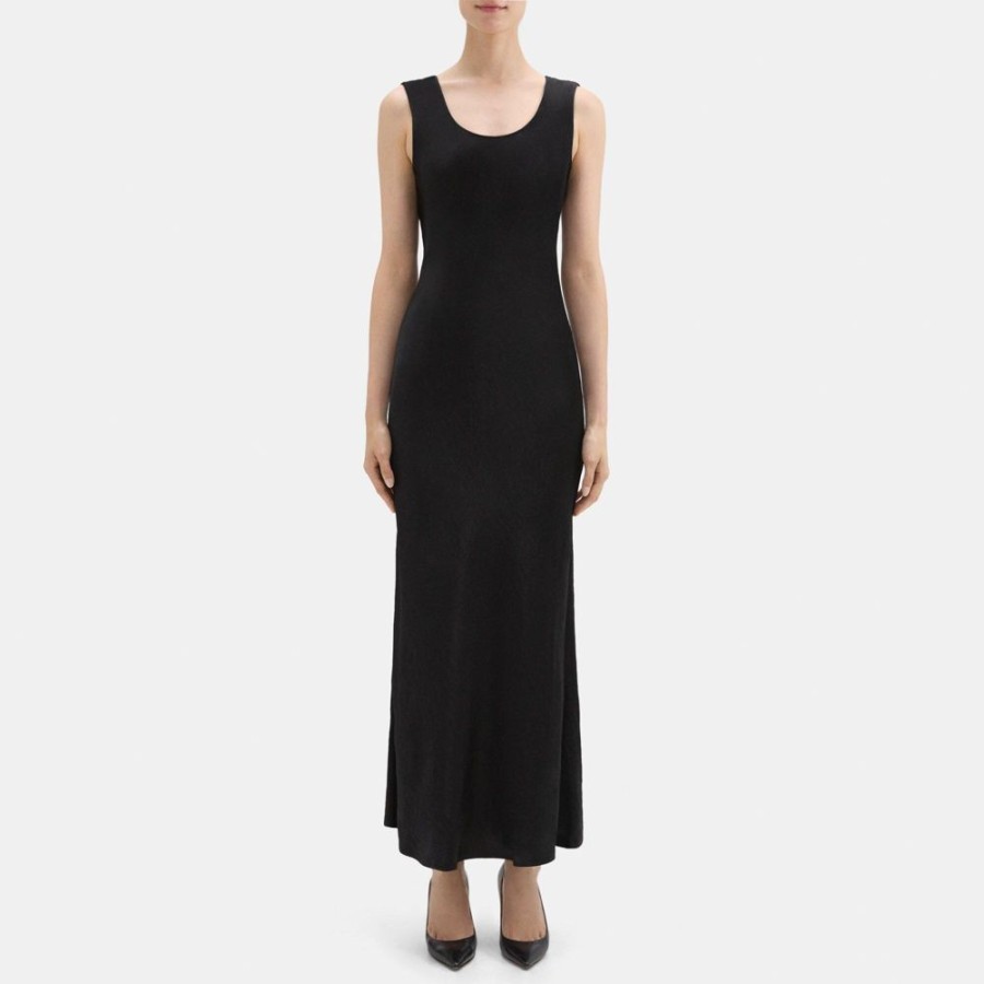 Women Theory Outlet | Draped Back Midi Dress In Satin Black