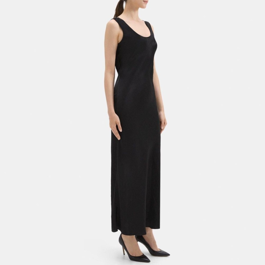 Women Theory Outlet | Draped Back Midi Dress In Satin Black