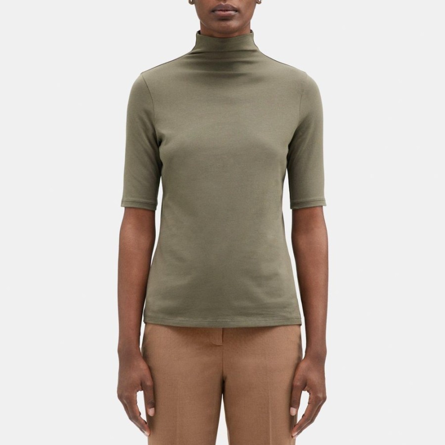 Women Theory Outlet | Turtleneck Tee In Pima Cotton Jersey Grape Leaf