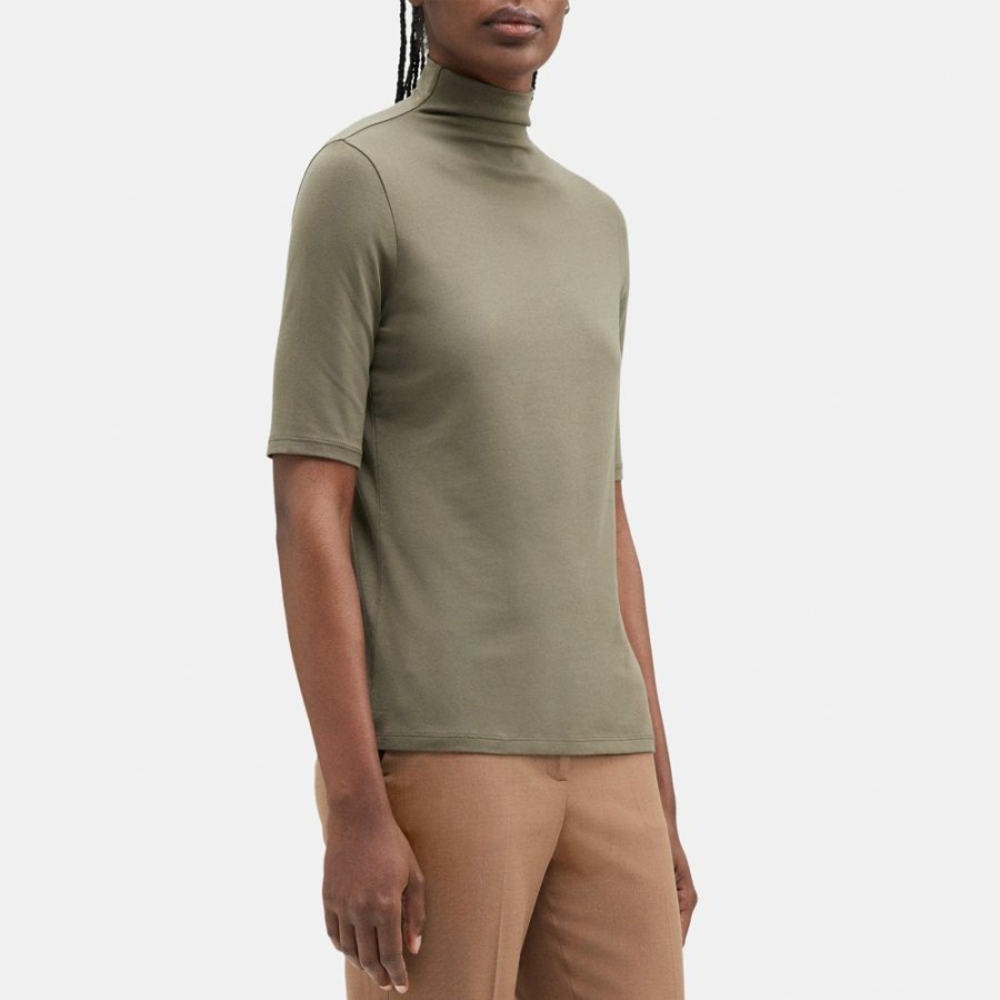 Women Theory Outlet | Turtleneck Tee In Pima Cotton Jersey Grape Leaf