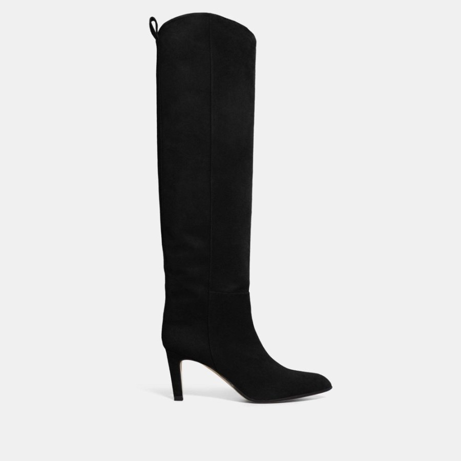 Women Theory Outlet | Tube Knee-High Boot In Suede Black