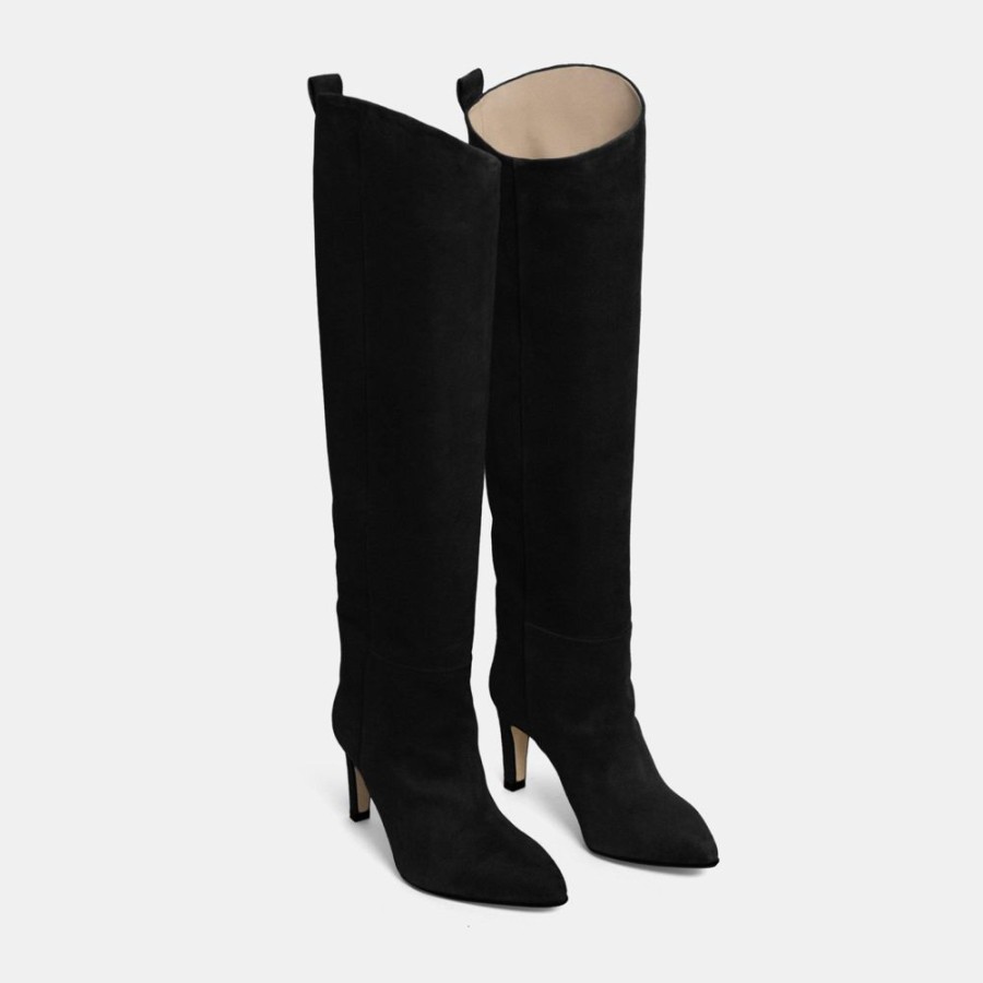 Women Theory Outlet | Tube Knee-High Boot In Suede Black