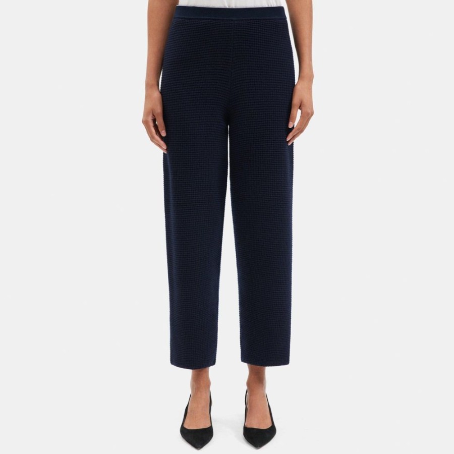 Women Theory Outlet | Cropped Pull-On Pant In Felted Wool-Cashmere Marina/Daylight