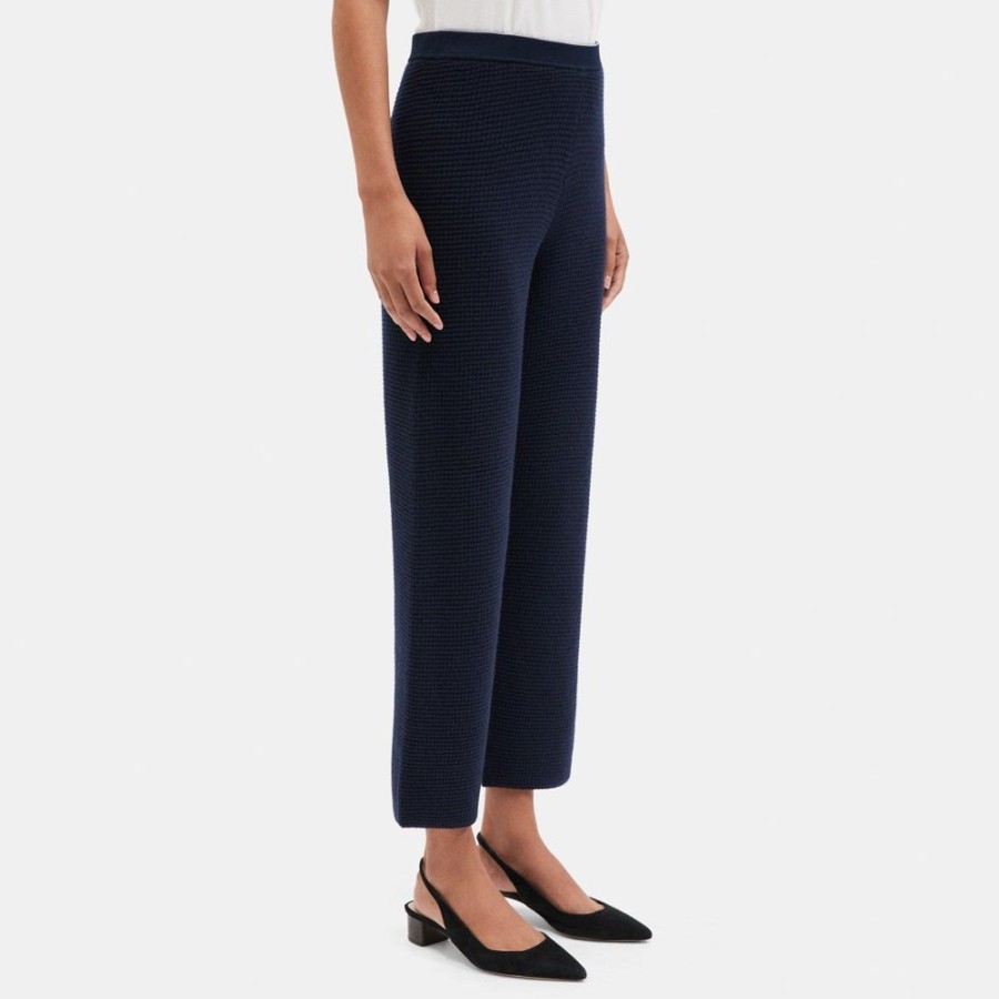 Women Theory Outlet | Cropped Pull-On Pant In Felted Wool-Cashmere Marina/Daylight