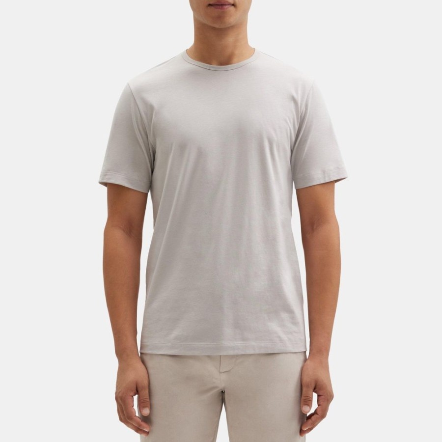 Men Theory Outlet | Short-Sleeve Crewneck Tee In Luxe Cotton Dove