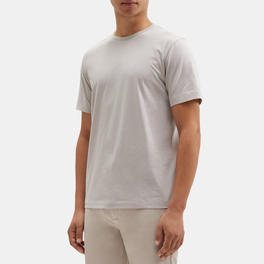 Men Theory Outlet | Short-Sleeve Crewneck Tee In Luxe Cotton Dove