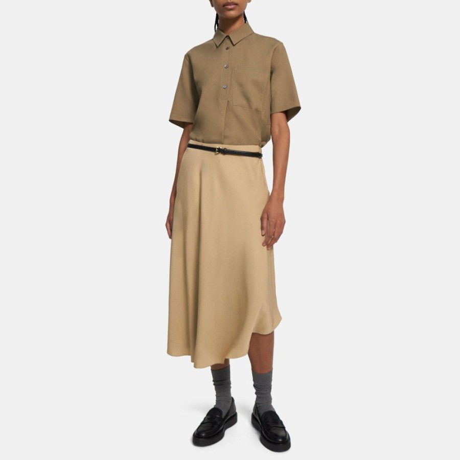 Women Theory Outlet | Asymmetrical Silk Georgette Skirt Wheat