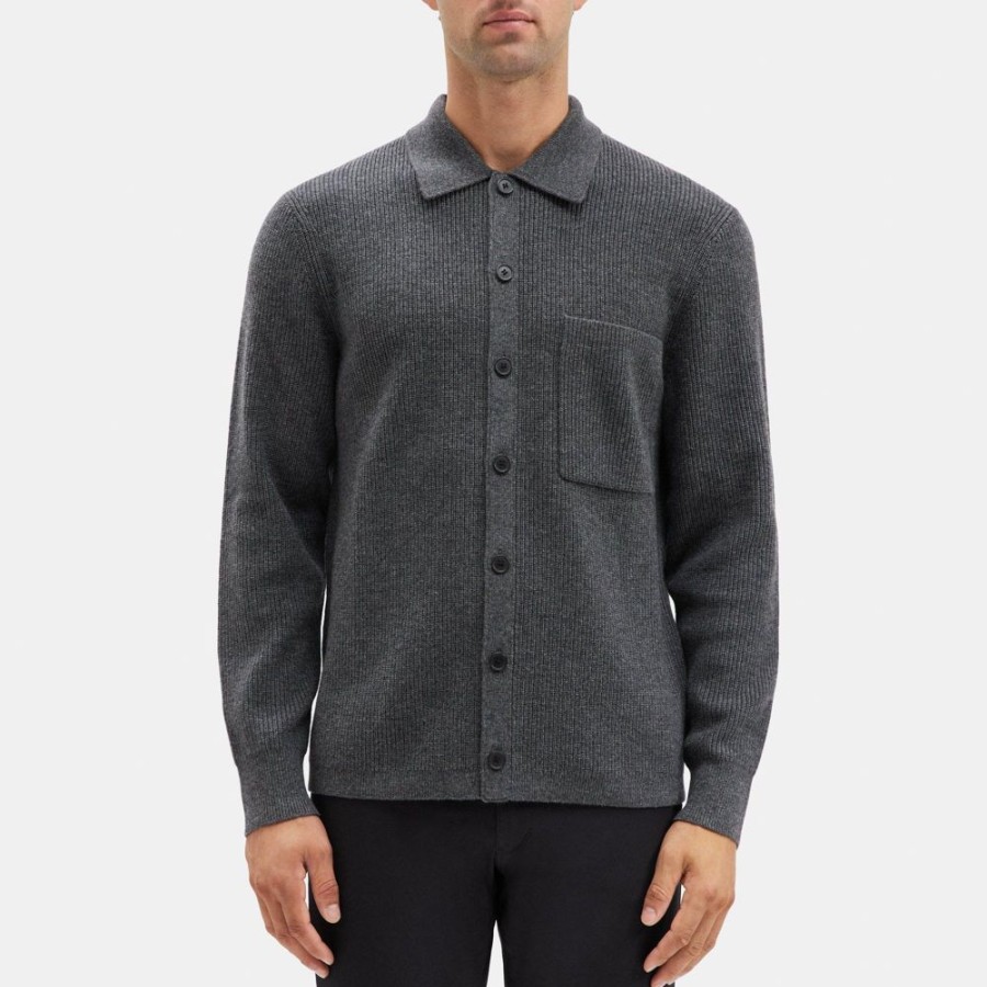 Men Theory Outlet | Knit Shirt Jacket In Wool-Cashmere Charcoal