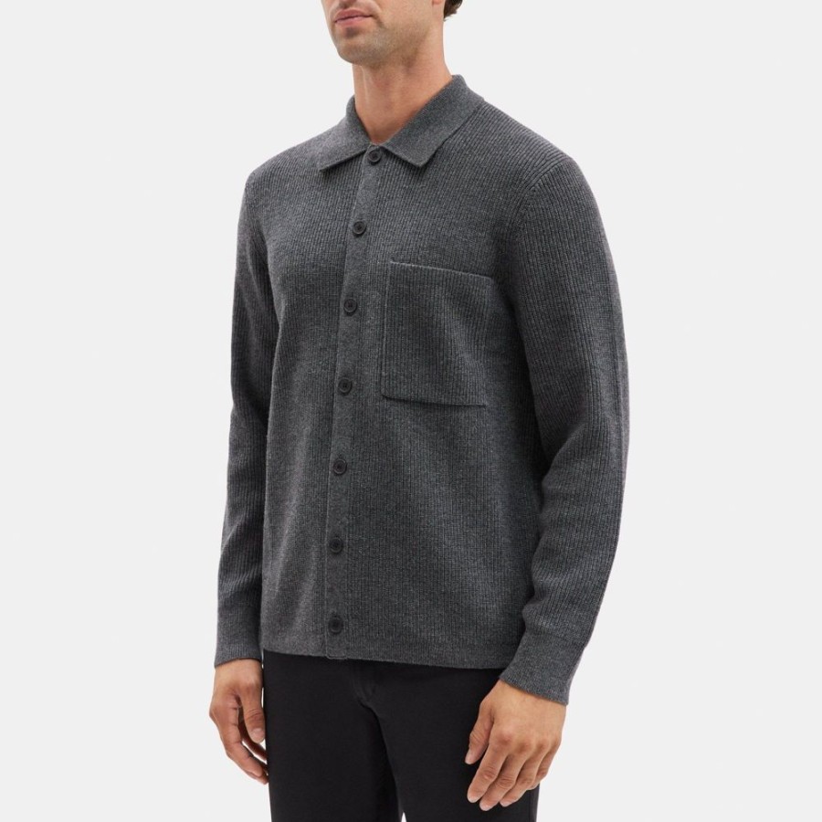 Men Theory Outlet | Knit Shirt Jacket In Wool-Cashmere Charcoal