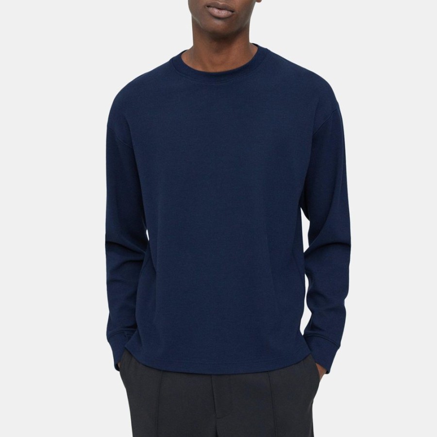 Men Theory Outlet | Long-Sleeve Tee In Waffle Knit Baltic