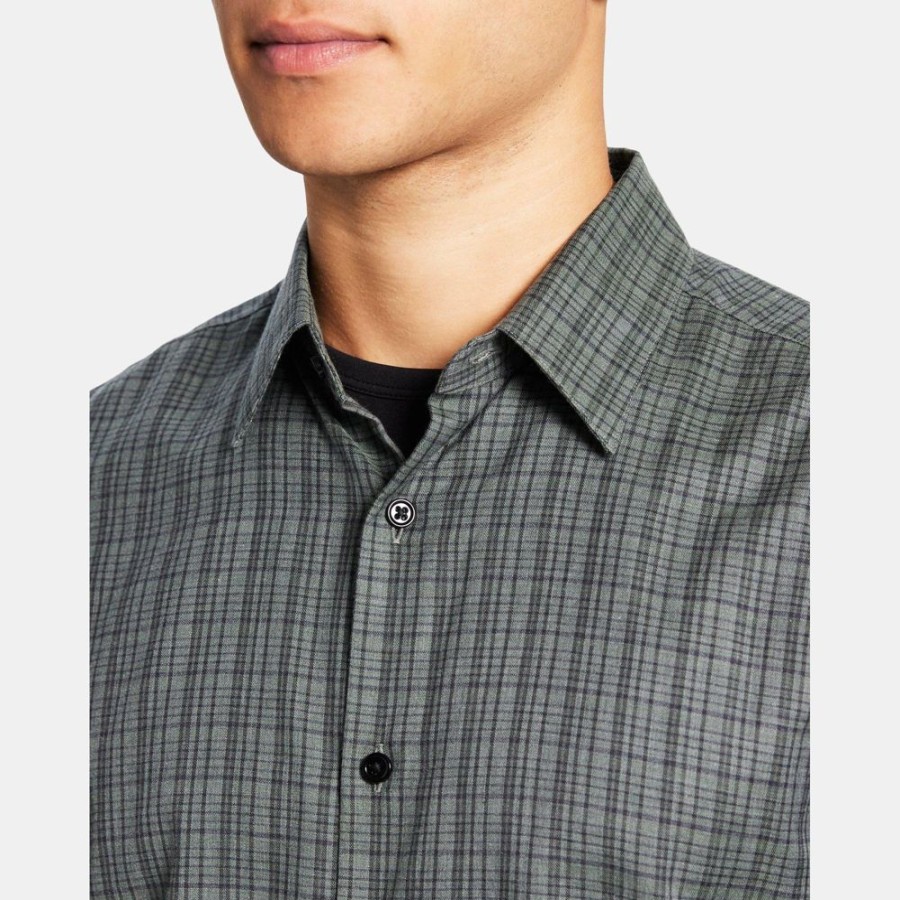 Men Theory Outlet | Standard-Fit Shirt In Cotton Flannel Olive Multi