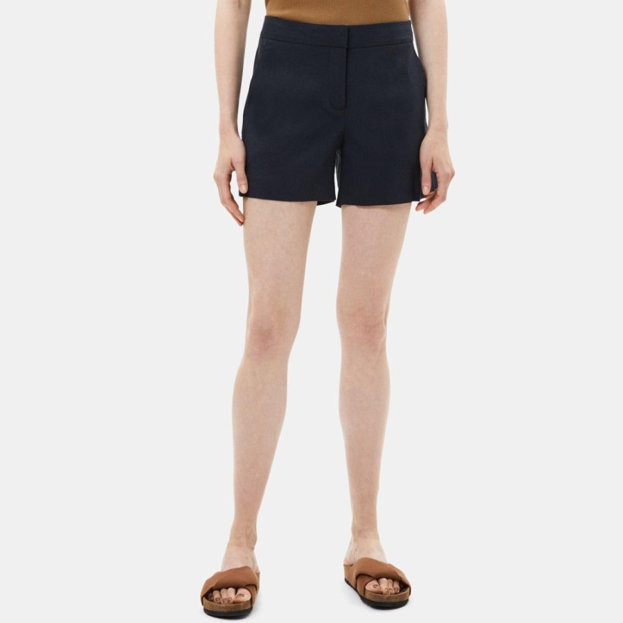 Women Theory Outlet | Tailored Short In Linen Deep Navy