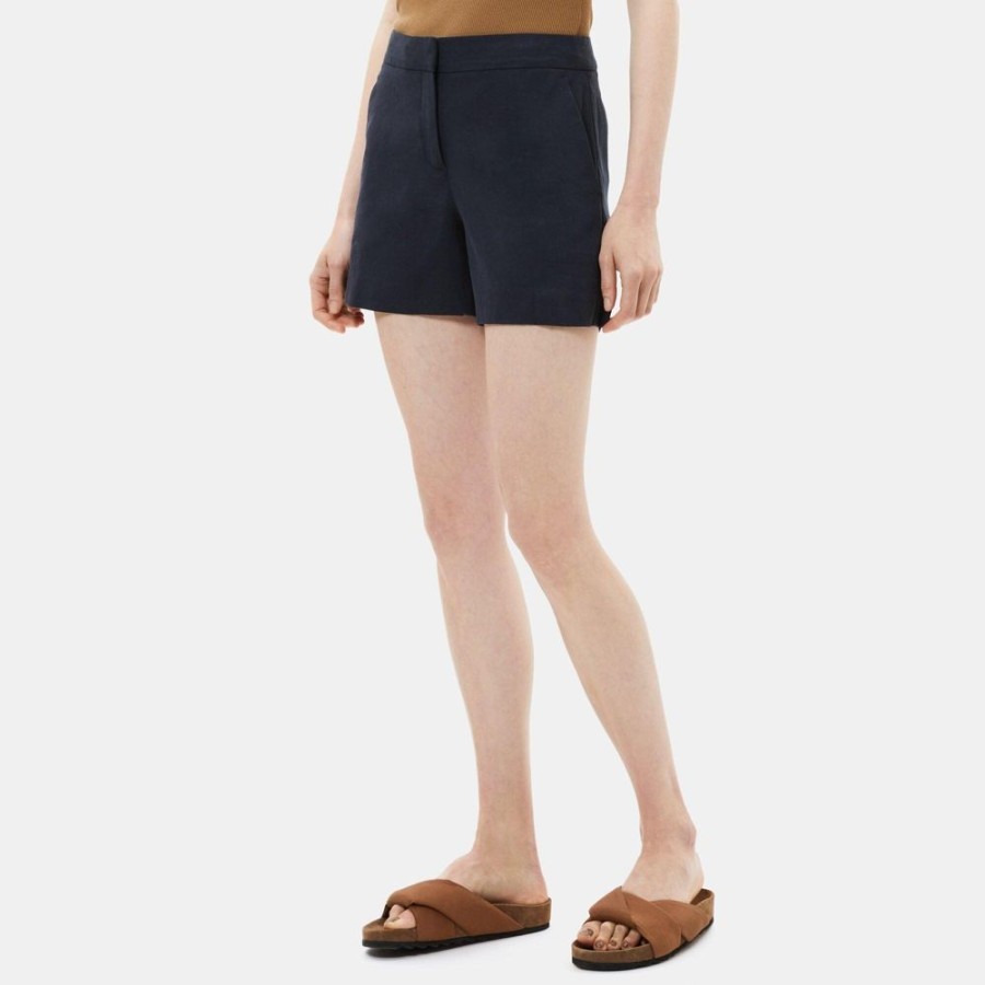 Women Theory Outlet | Tailored Short In Linen Deep Navy