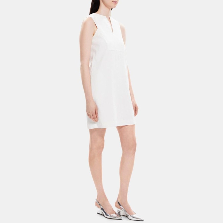 Women Theory Outlet | Slit Shift Dress In Linen-Blend Optic White