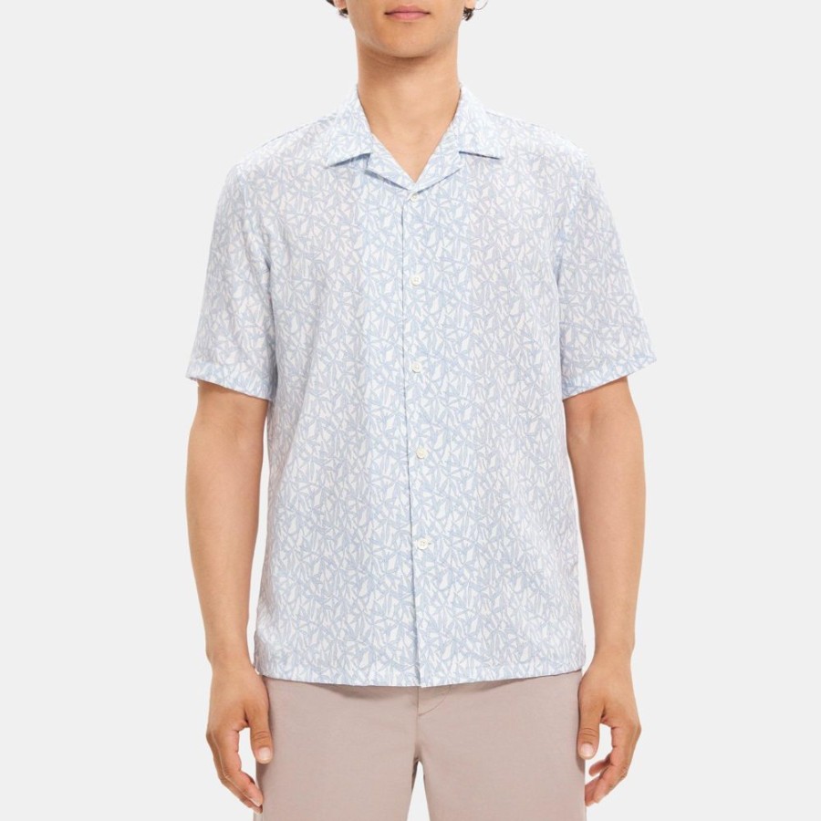 Men Theory Outlet | Short-Sleeve Shirt In Bamboo Print Lyocell Heron Multi