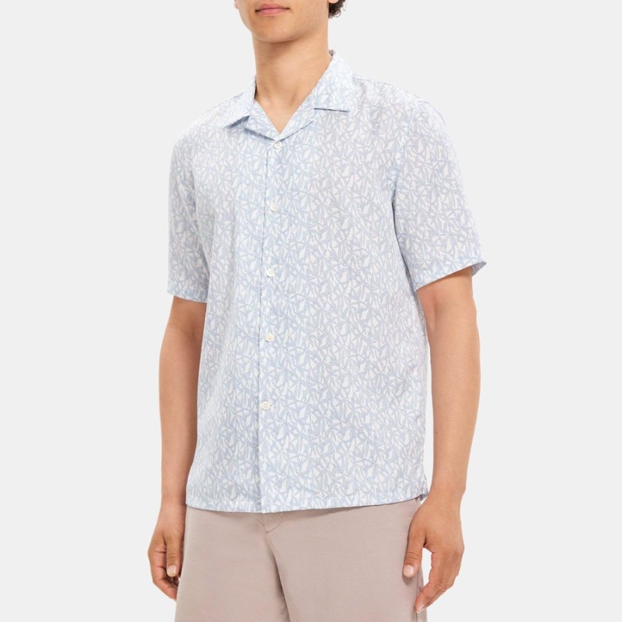 Men Theory Outlet | Short-Sleeve Shirt In Bamboo Print Lyocell Heron Multi