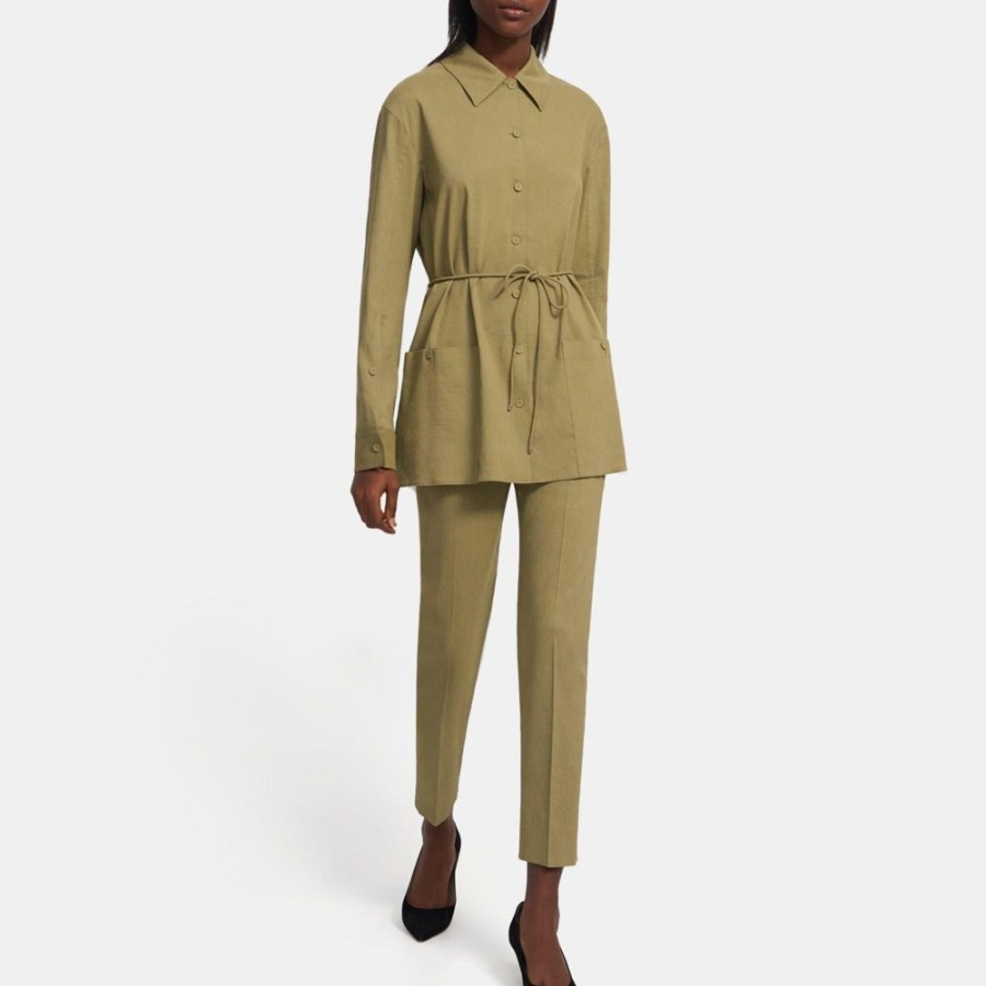 Women Theory Outlet | Shirt Jacket In Stretch Linen Sprig