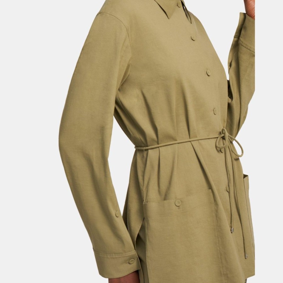 Women Theory Outlet | Shirt Jacket In Stretch Linen Sprig