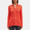 Women Theory Outlet | Rib Knit Shirt In Slub Cotton Blend Vermillion