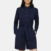 Women Theory Outlet | Tie Waist Romper In Stretch Cotton New Navy