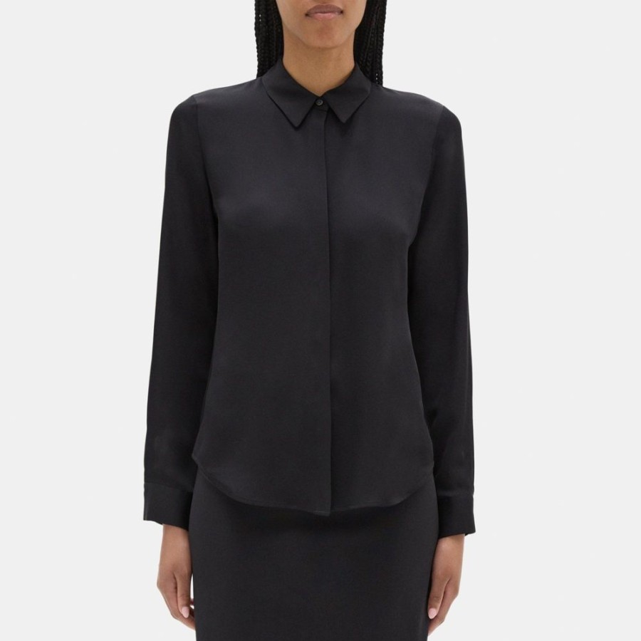 Women Theory Outlet | Tailored Shirt In Silk Georgette Black