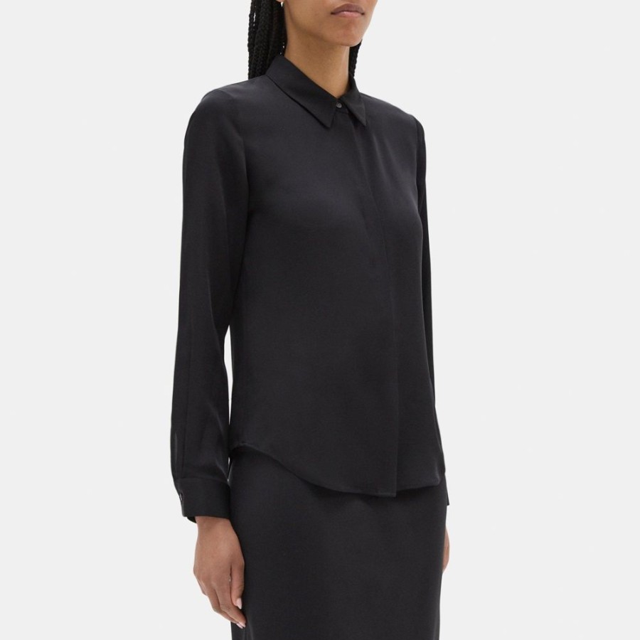 Women Theory Outlet | Tailored Shirt In Silk Georgette Black