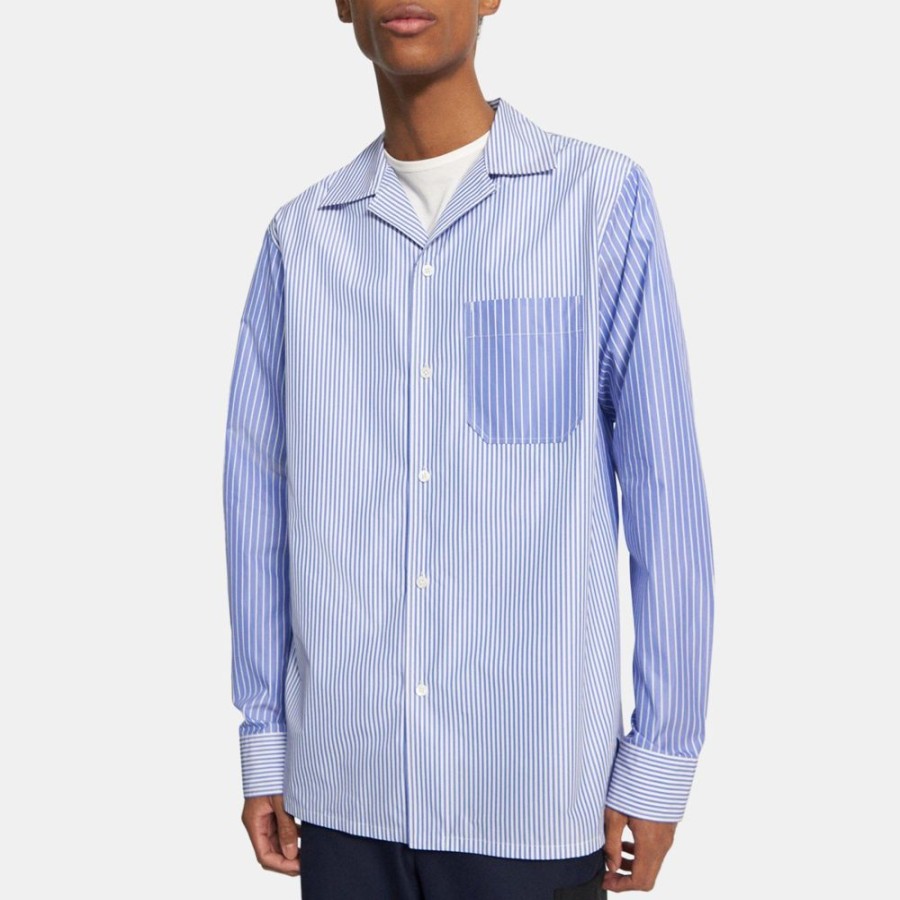 Men Theory Outlet | Striped Cotton Shirt Blue Multi