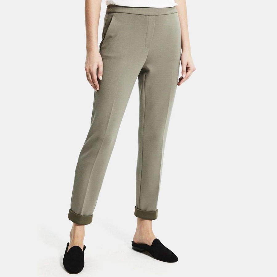 Women Theory Outlet | Slim Cropped Pull-On Pant In Double-Knit Jersey Pale Green/Army