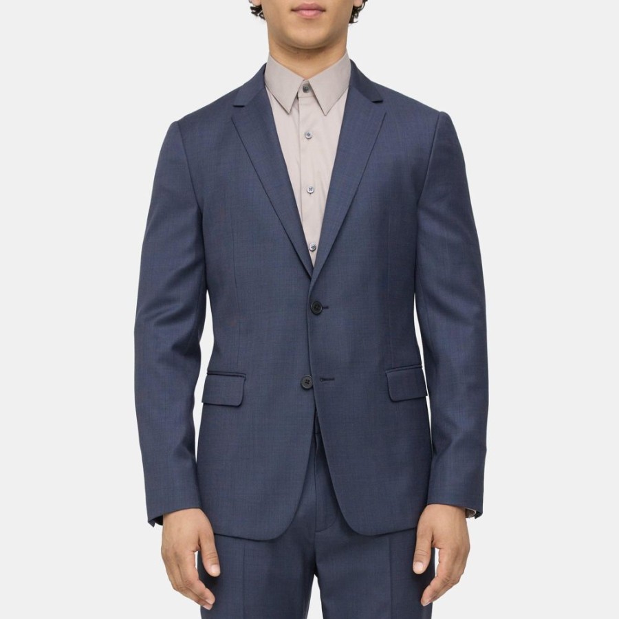 Men Theory Outlet | Unstructured Suit Jacket In Grid Wool Navy Multi