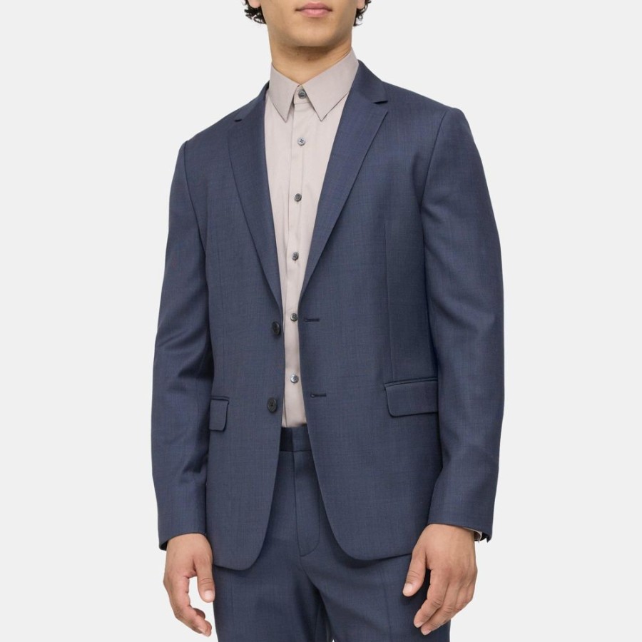 Men Theory Outlet | Unstructured Suit Jacket In Grid Wool Navy Multi