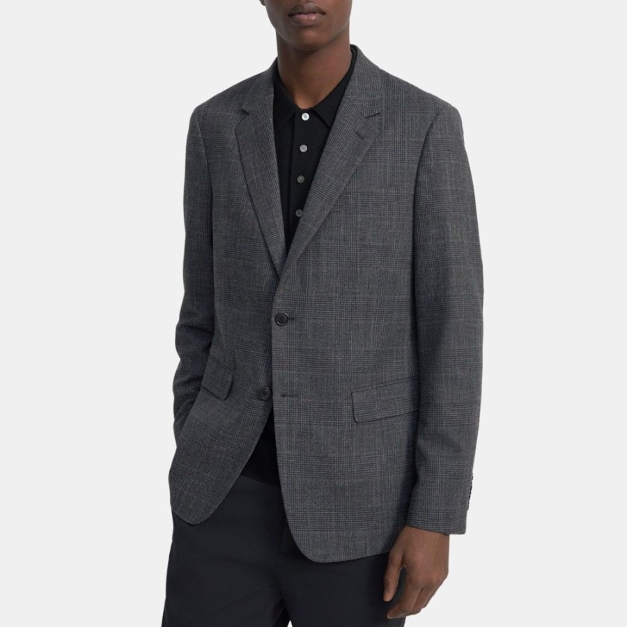 Men Theory Outlet | Structured Blazer In Checked Wool-Cotton Pestle Multi