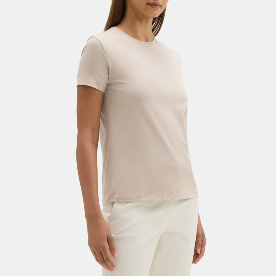 Women Theory Outlet | Crewneck Tee In Organic Cotton Light Taupe