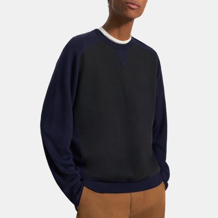 Men Theory Outlet | Knit Combo Sweatshirt Deep Navy/Black