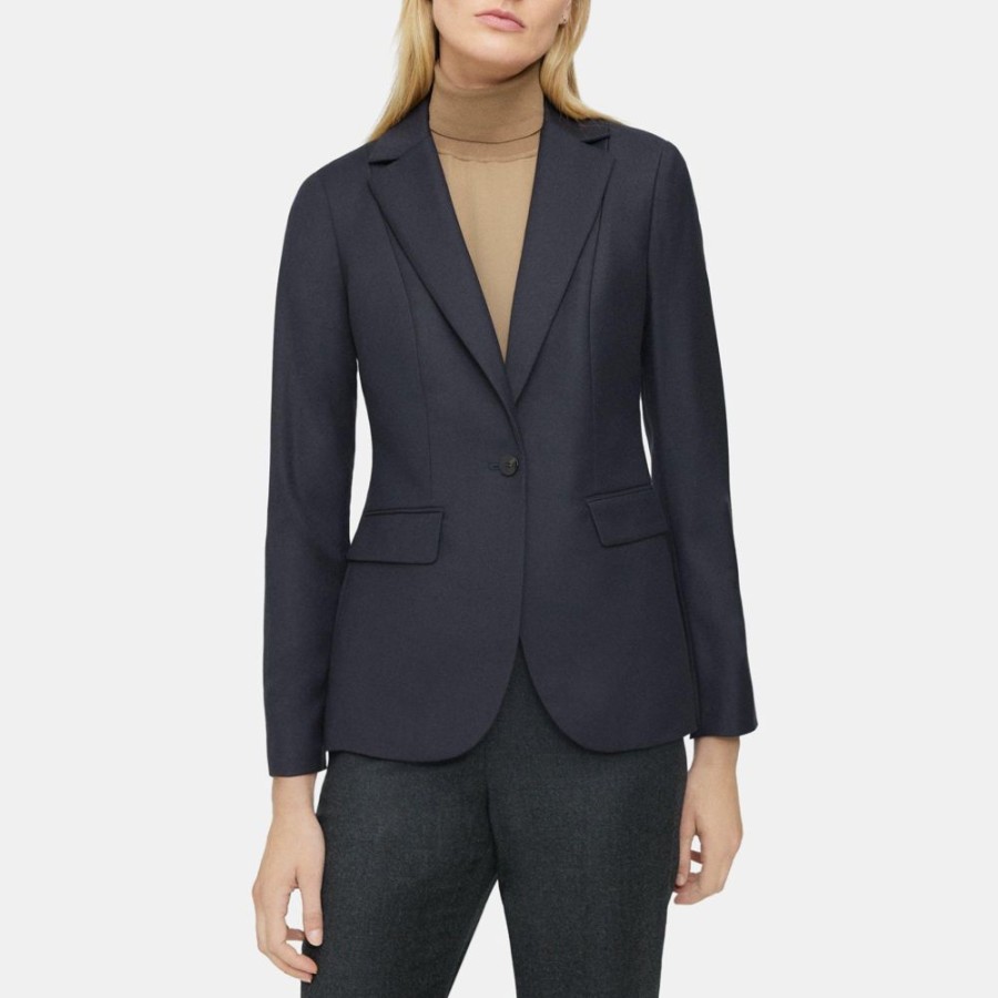 Women Theory Outlet | Riding Blazer In Wool Flannel Navy