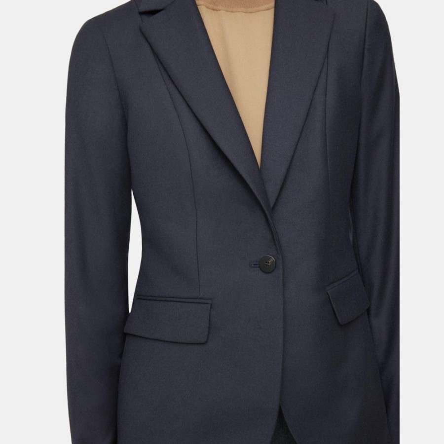 Women Theory Outlet | Riding Blazer In Wool Flannel Navy