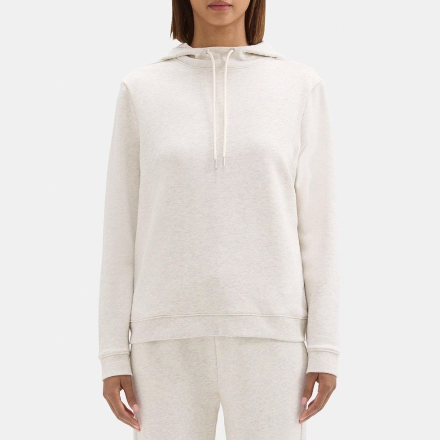 Women Theory Outlet | Mock Neck Hoodie In Cotton Terry Ivory Heather