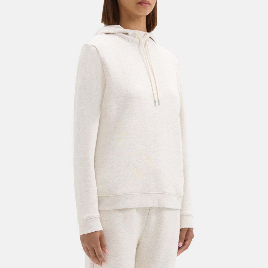 Women Theory Outlet | Mock Neck Hoodie In Cotton Terry Ivory Heather