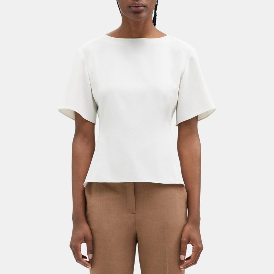 Women Theory Outlet | Short-Sleeve Butterfly Top In Crepe Ivory