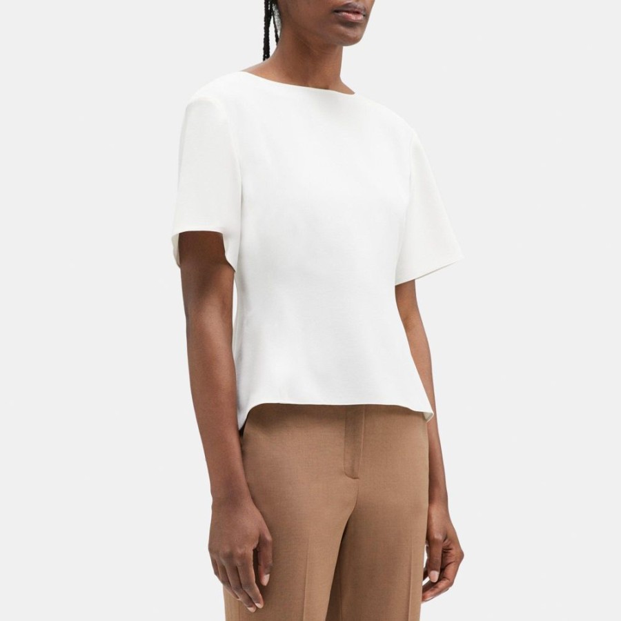 Women Theory Outlet | Short-Sleeve Butterfly Top In Crepe Ivory