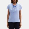 Women Theory Outlet | Short-Sleeve Cowl Top In Silk Georgette Regatta