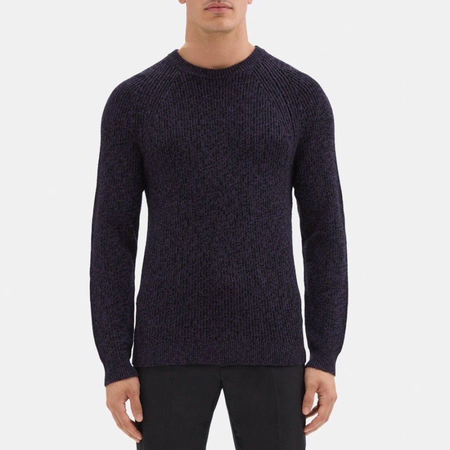 Men Theory Outlet | Crewneck Sweater In Merino Wool Black/Concord