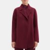 Women Theory Outlet | Open Front Coat In Double-Face Wool-Cashmere Dark Current