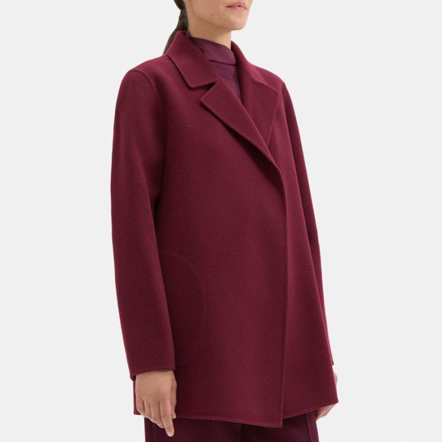 Women Theory Outlet | Open Front Coat In Double-Face Wool-Cashmere Dark Current