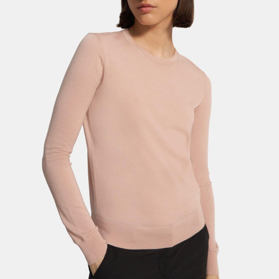 Women Theory Outlet | Crewneck Sweater In Merino Wool Pink Salt