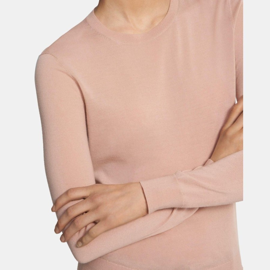 Women Theory Outlet | Crewneck Sweater In Merino Wool Pink Salt