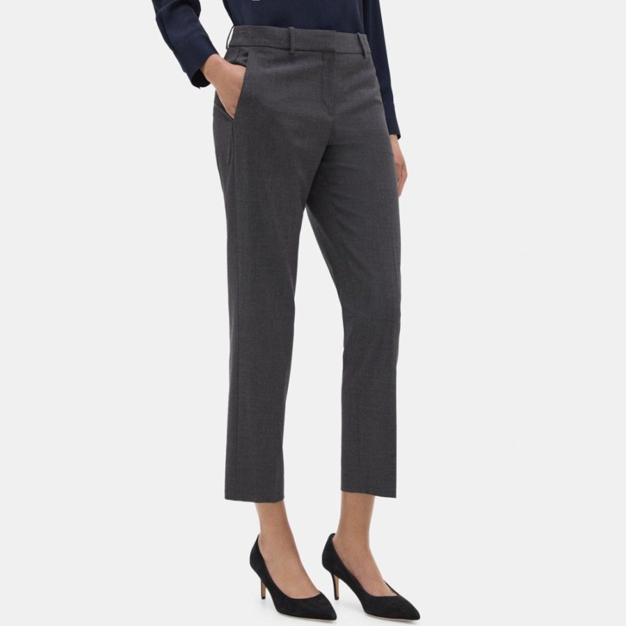 Women Theory Outlet | Classic Crop Pant In Sevona Stretch Wool Charcoal